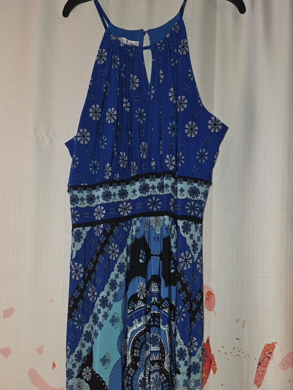 London Times Blue Multi-Print Halter Maxi Dress